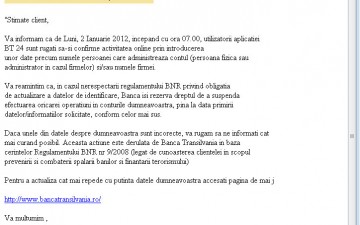 Mesaj Phishing Banca Transilvania
